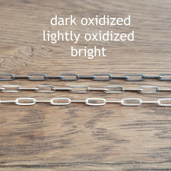 925 Silver Chain With Rectangular Links, Unisex Oxidized Necklace, 3.2mm