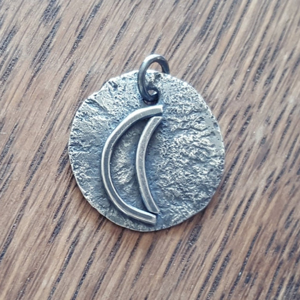 Oxidized Sterling Silver Moon Pendant, Artisan Pagan Charm