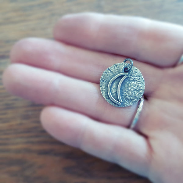 Oxidized Sterling Silver Moon Pendant, Artisan Pagan Charm