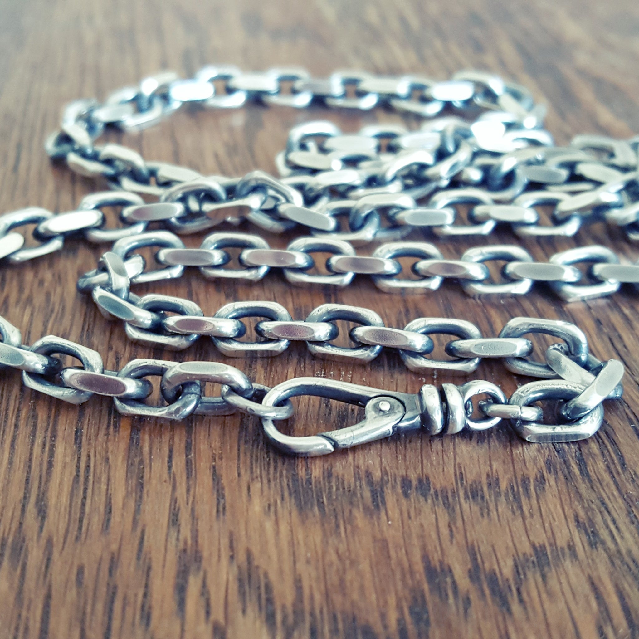 Men's Oxidized Chain, Thick 5.9mm Diamond Cut Oval Cable Necklace