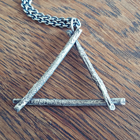 Sterling Silver Fire Element Pendant,  Men's Triangle Pendant