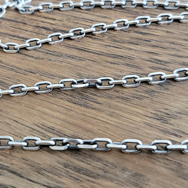 Sterling Silver Diamond Cut Oval Cable Chain, 3mm