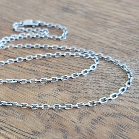 Sterling Silver Diamond Cut Oval Cable Chain, 3mm
