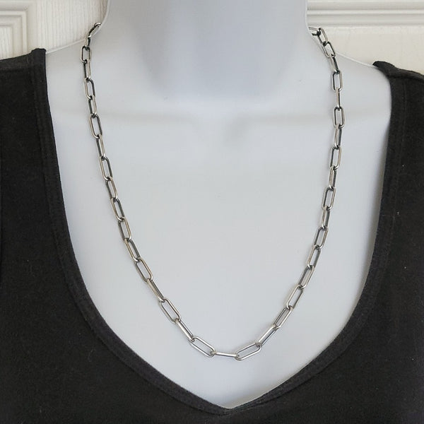 Long Link Chain, Oxidized 925 Oval Cable, 6mm