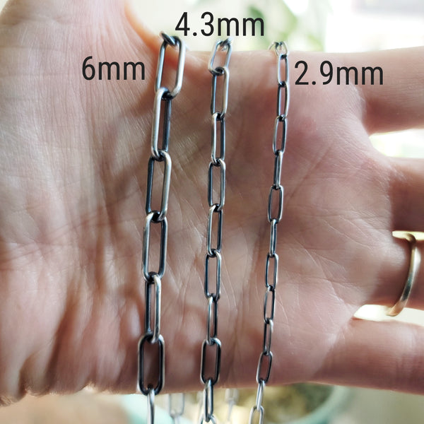 Long Link Chain, Oxidized 925 Oval Cable, 6mm