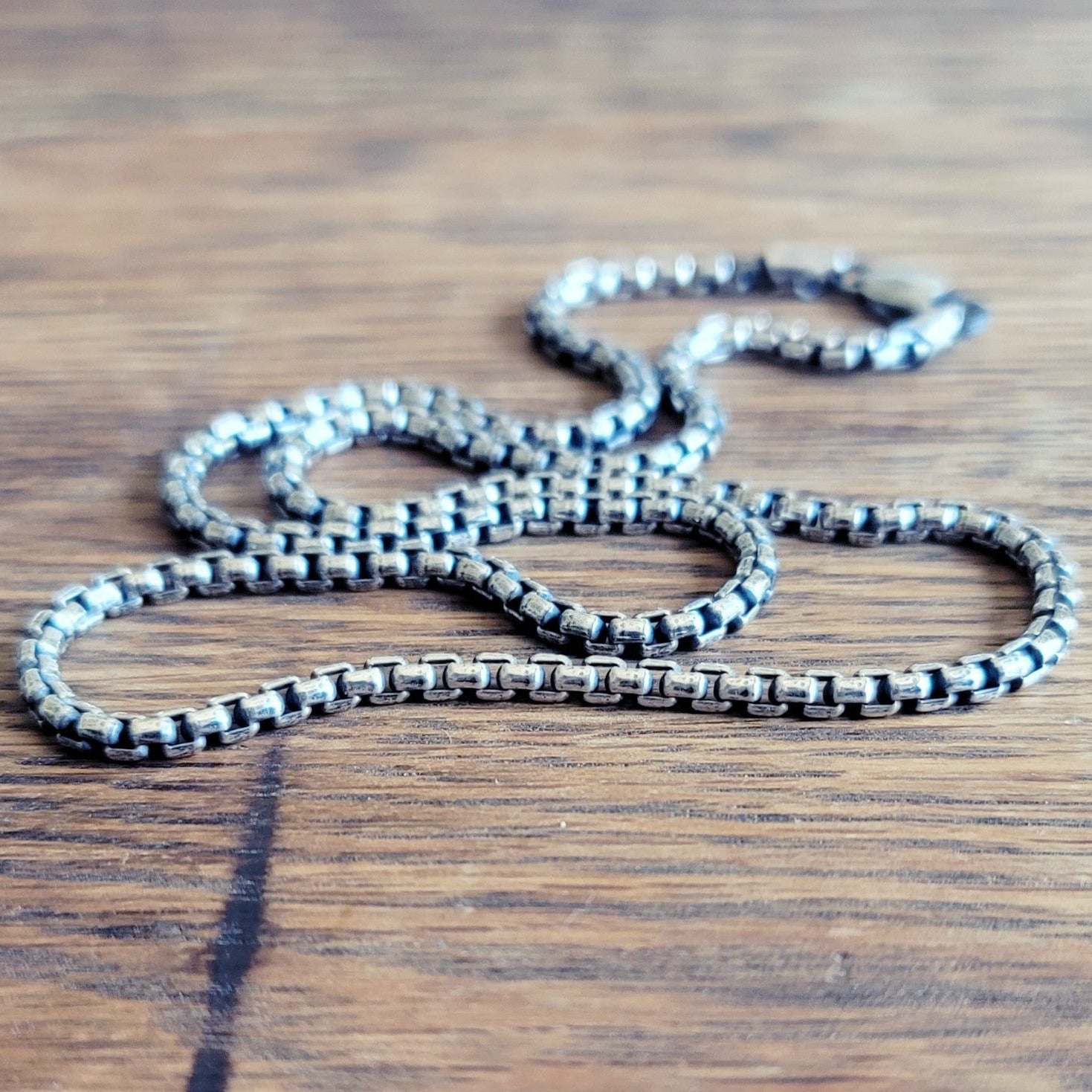 Oxidized Sterling Silver Box Chain, 3.1mm