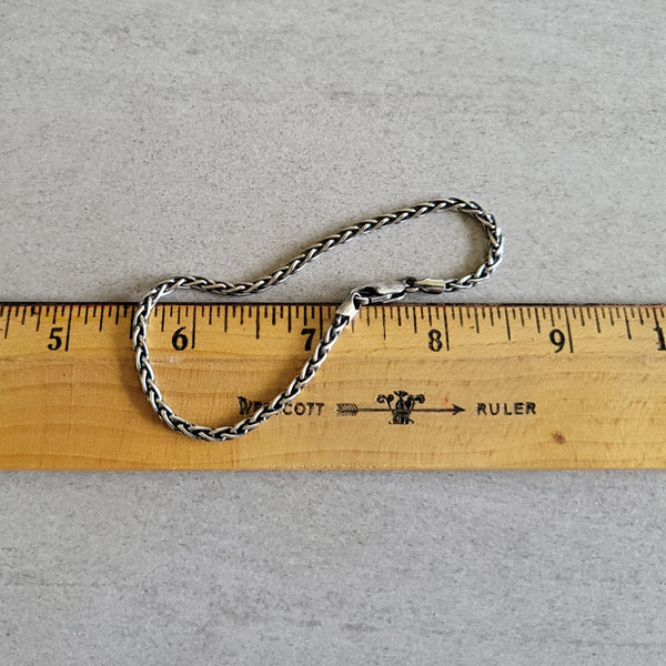 Wheat Chain Bracelet, Oxidized Sterling Silver, 3mm
