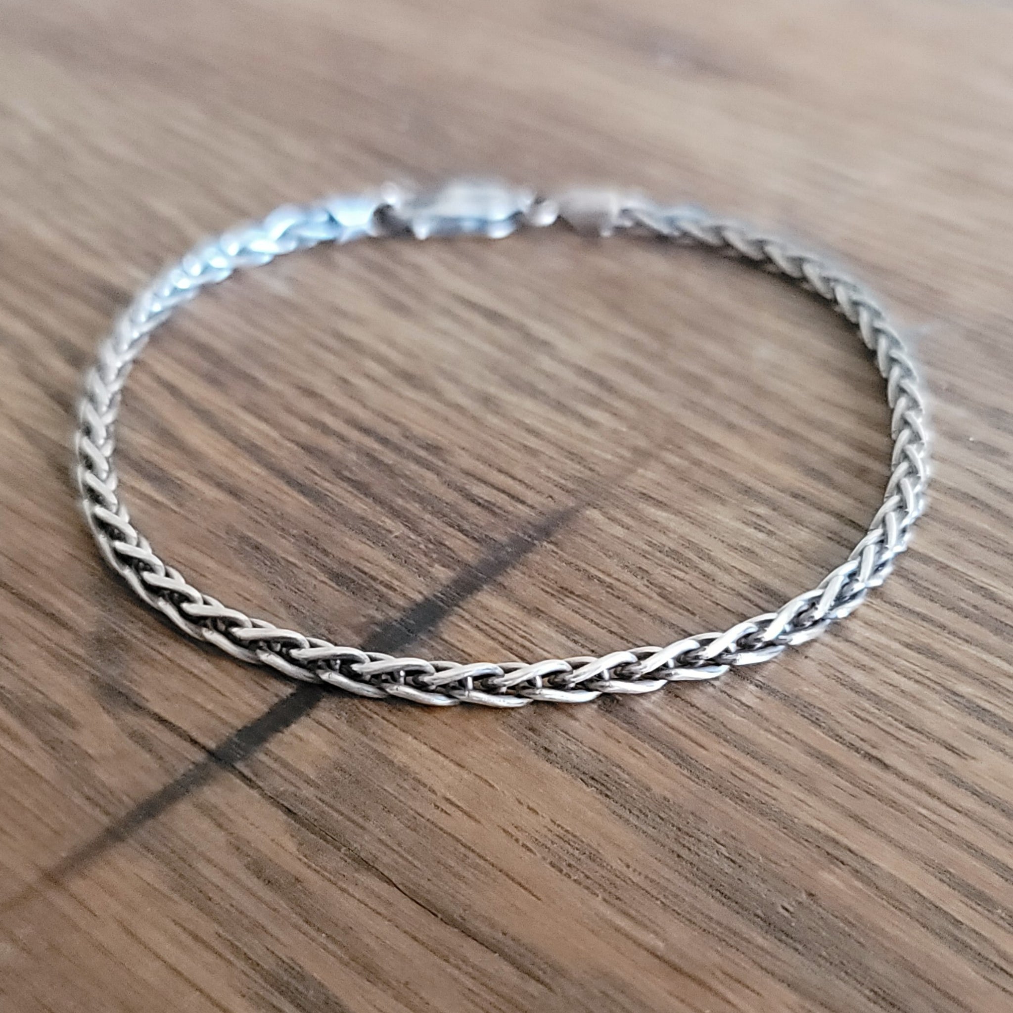 Wheat Chain Bracelet, Oxidized Sterling Silver, 3mm