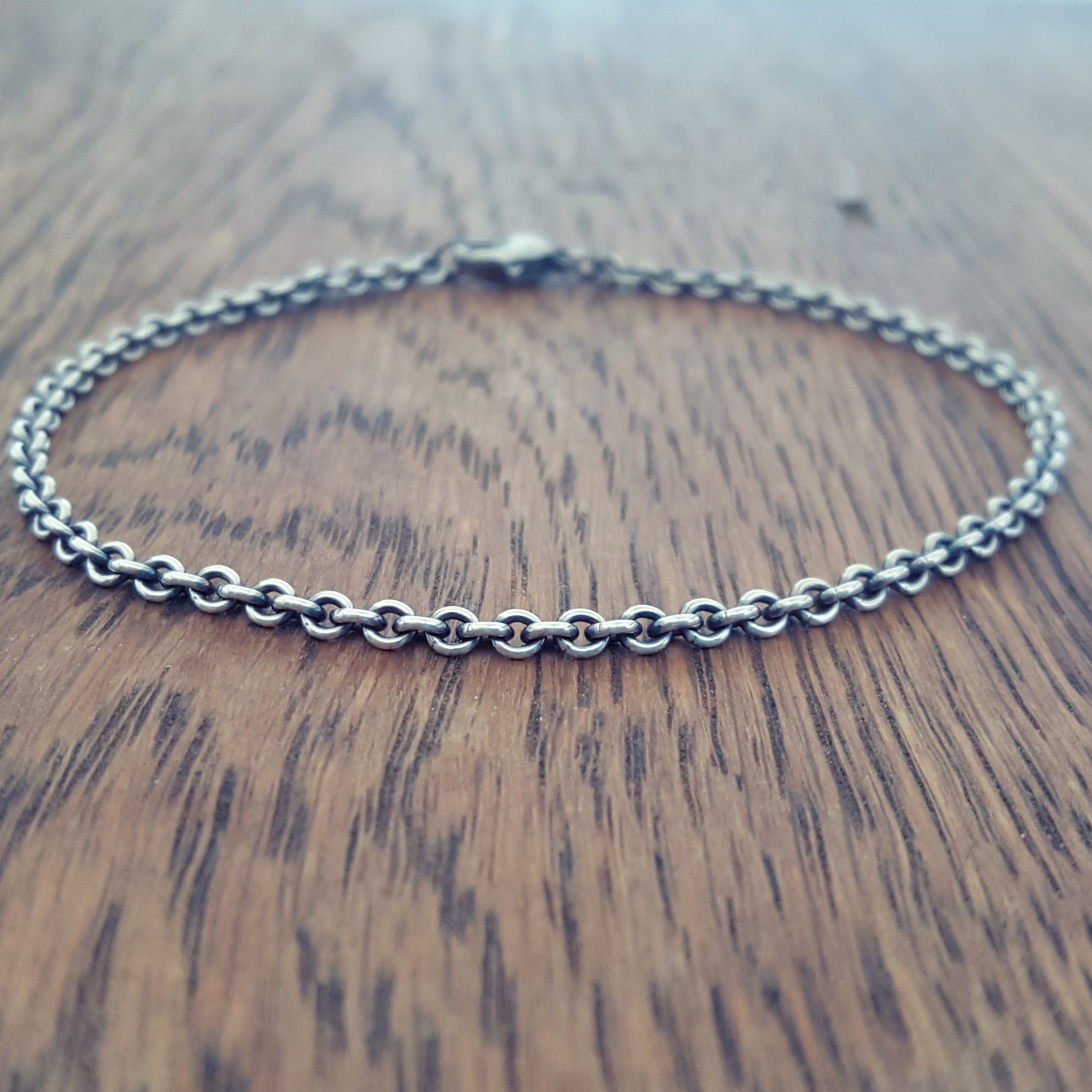 Minimal 925 Silver Bracelet With Lightweight Antiqued Cable Links, 2.8mm