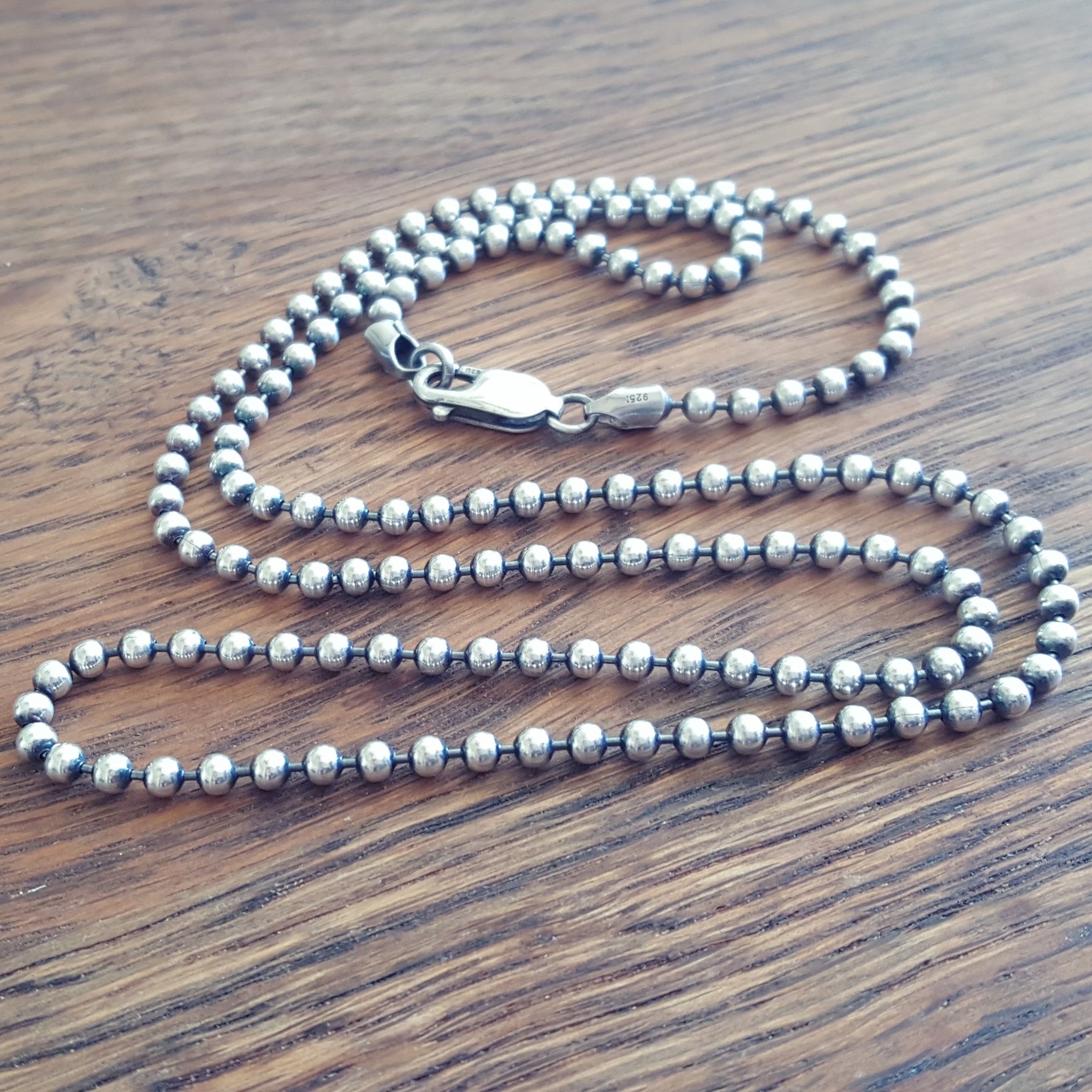 3mm Sterling Silver Bead Ball Chain Bracelet or Necklace 22 / Oxidized Darker