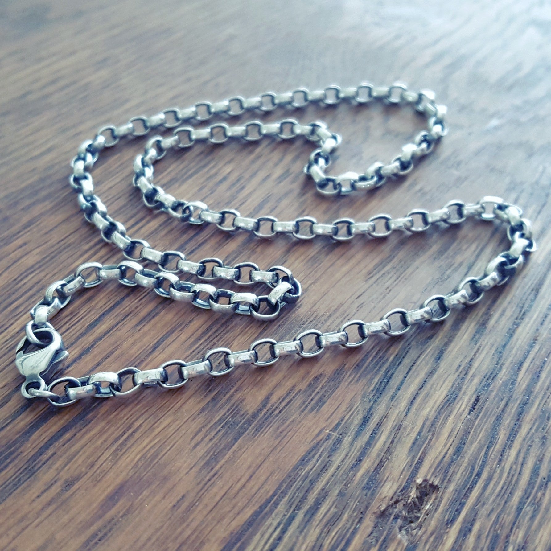 Sterling Silver Rolo Chain With Thick Oval Links, 4mm