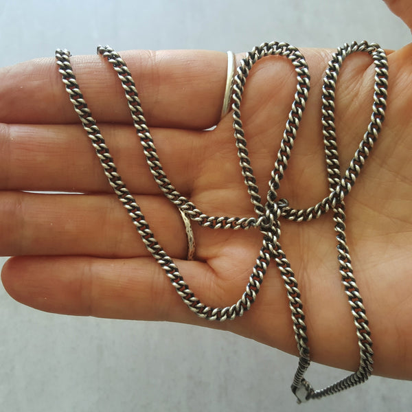 Silver Curb Chain Necklace, Unisex Sterling Jewelry, 3.4mm